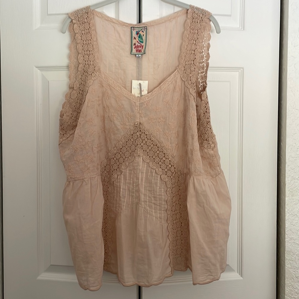 Johnny Was blush pink light and airy top